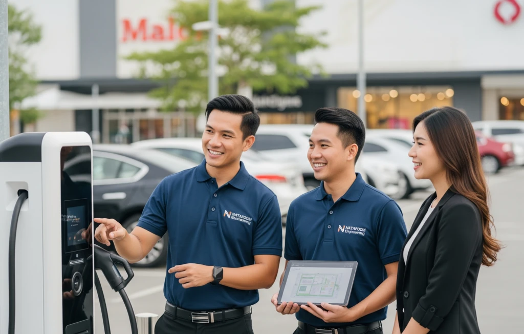 วางระบบไฟฟ้าก่อนติดตั้ง ev charger ห้างสรรพสินค้า กับณัฐภูมิ วิศวกรรม